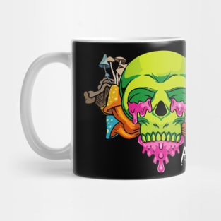 spooky, floral, colorful, original, skull decorated with mushrooms and flowers Mug